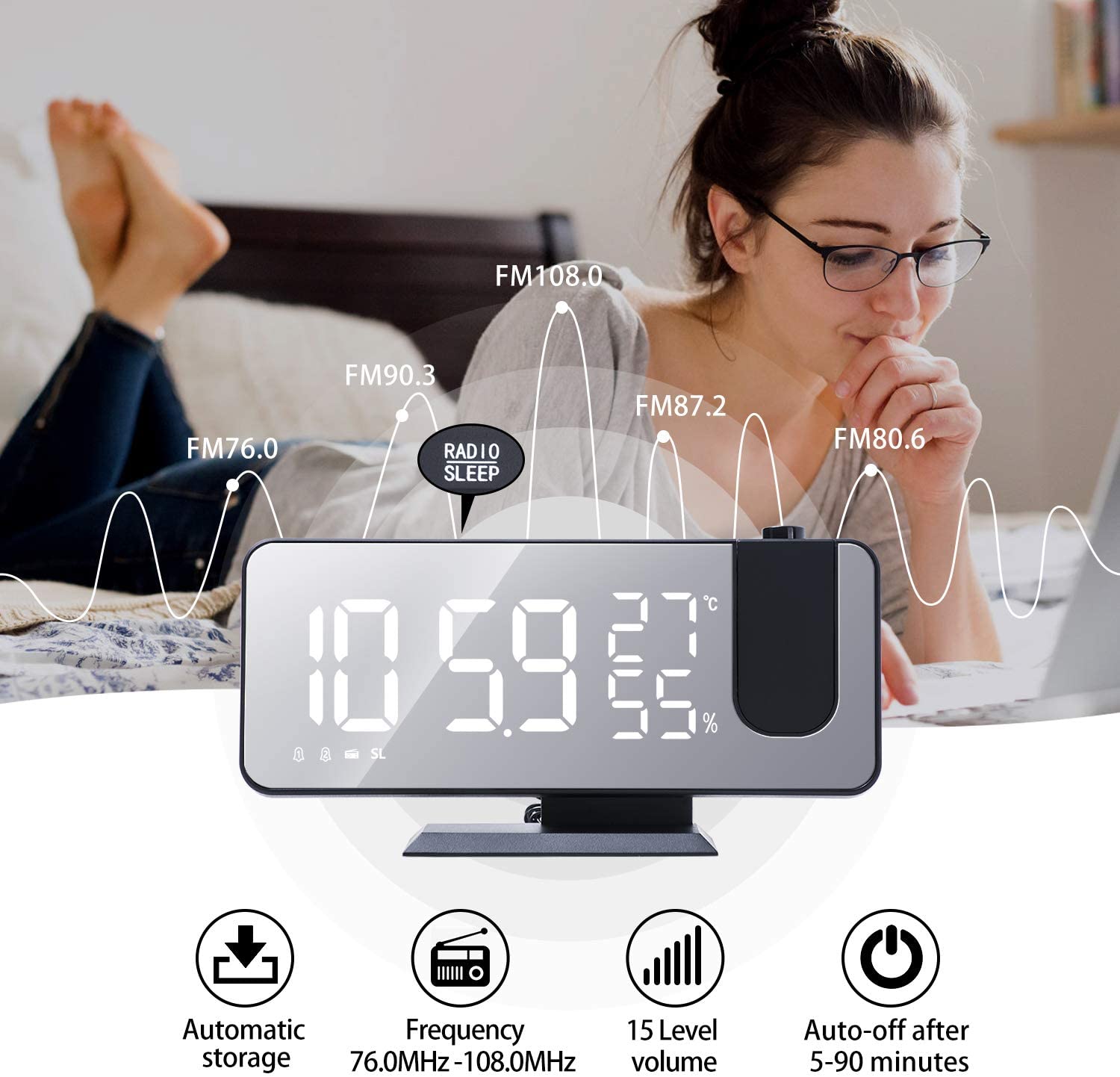 LED Projection Digital Alarm Clock Phone Charger - 40daY40nighT