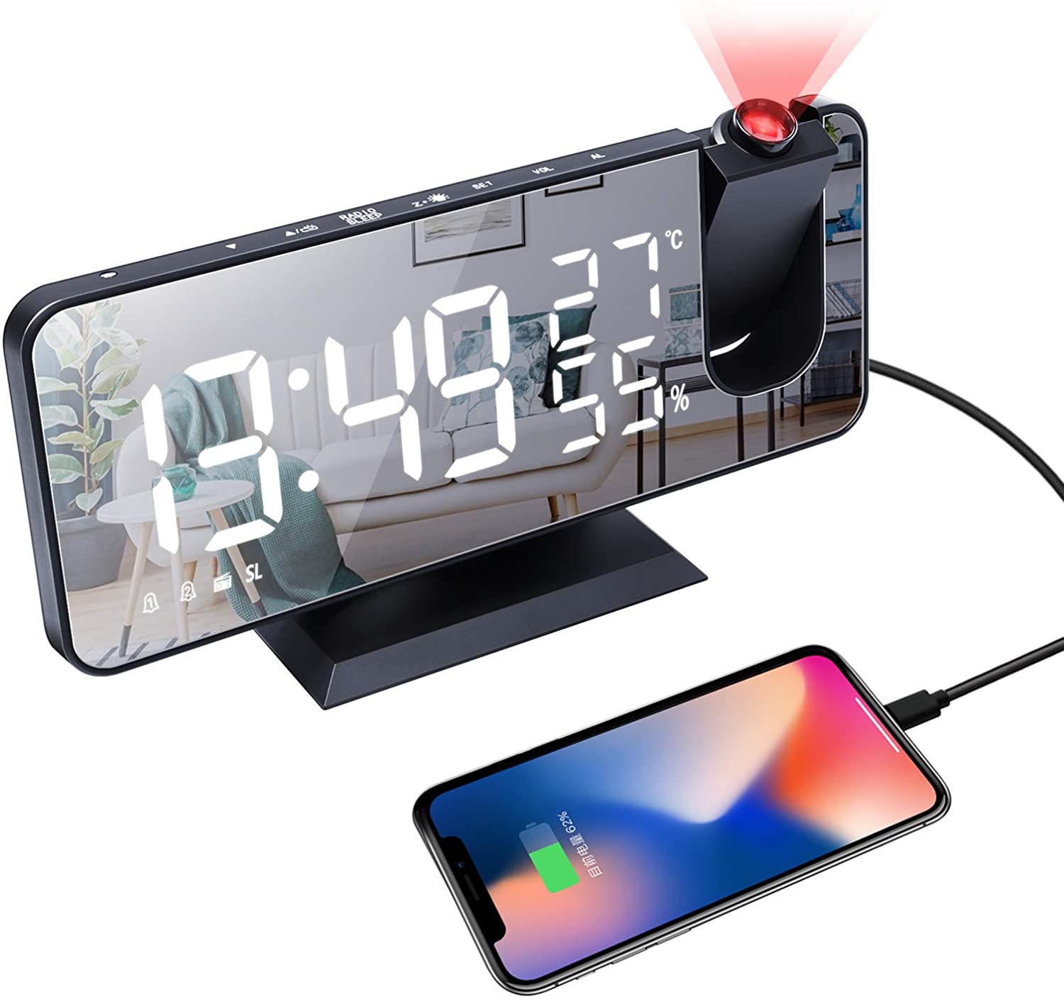 LED Projection Digital Alarm Clock Phone Charger - 40daY40nighT