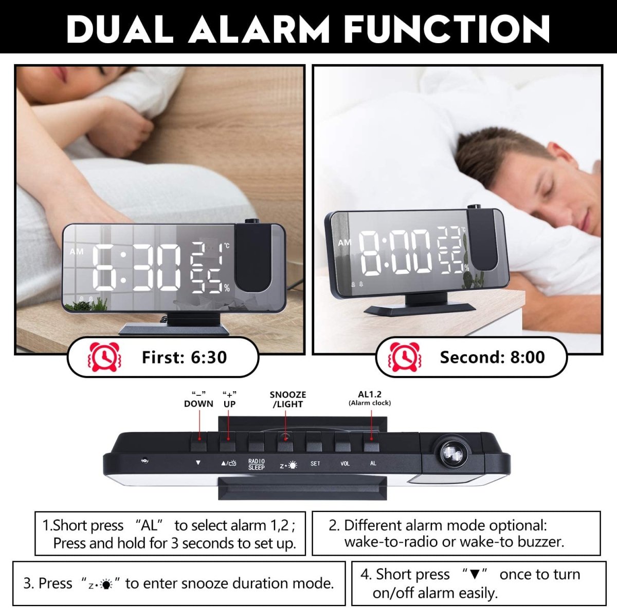 LED Projection Digital Alarm Clock Phone Charger - 40daY40nighT