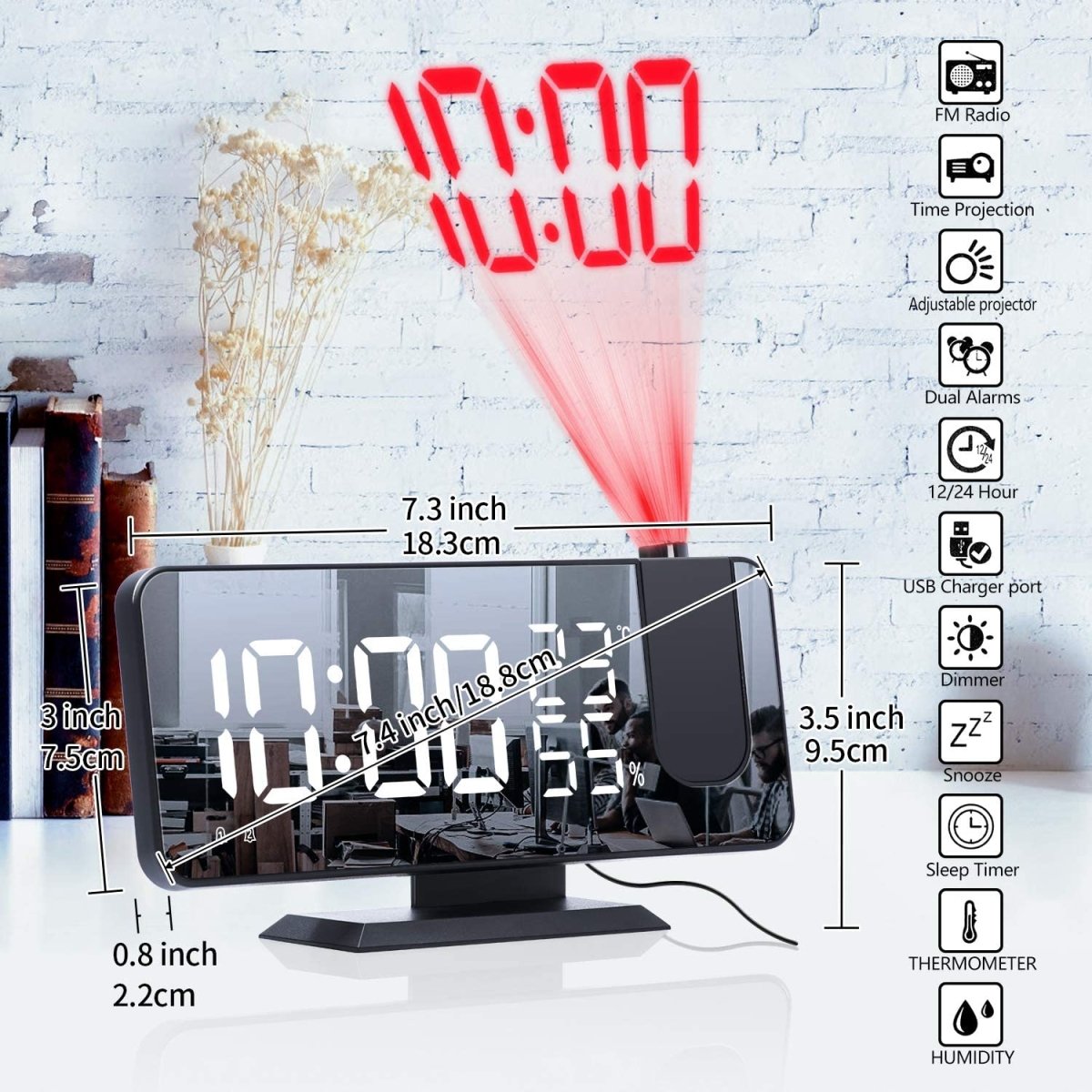 LED Projection Digital Alarm Clock Phone Charger - 40daY40nighT