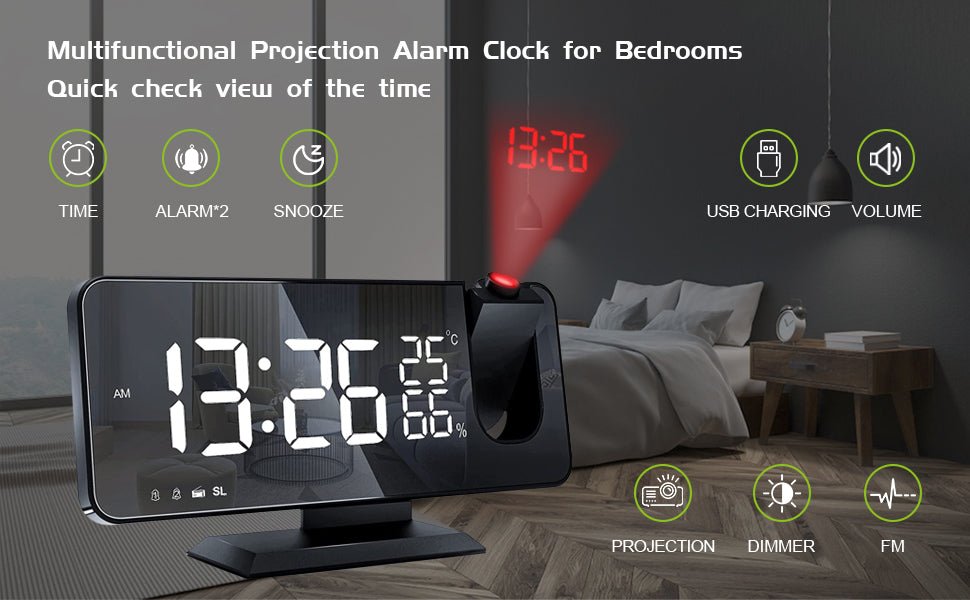 LED Projection Digital Alarm Clock Phone Charger - 40daY40nighT